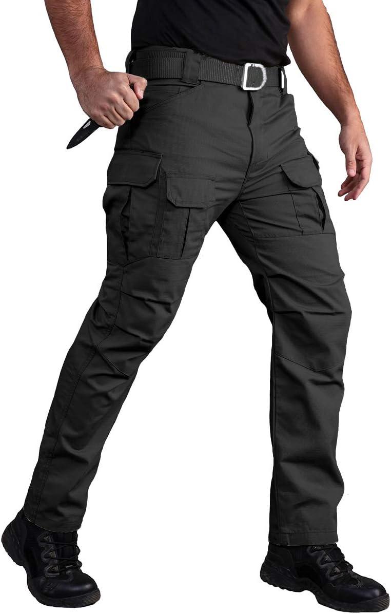 imageCARWORNIC Gear Mens Tactical Cargo Pants Waterpoof Lightweight Rip Stop EDC Military Combat TrousersBlack2