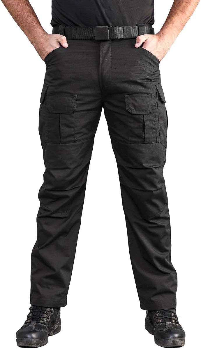 imageCARWORNIC Gear Mens Tactical Cargo Pants Waterpoof Lightweight Rip Stop EDC Military Combat TrousersBlack2