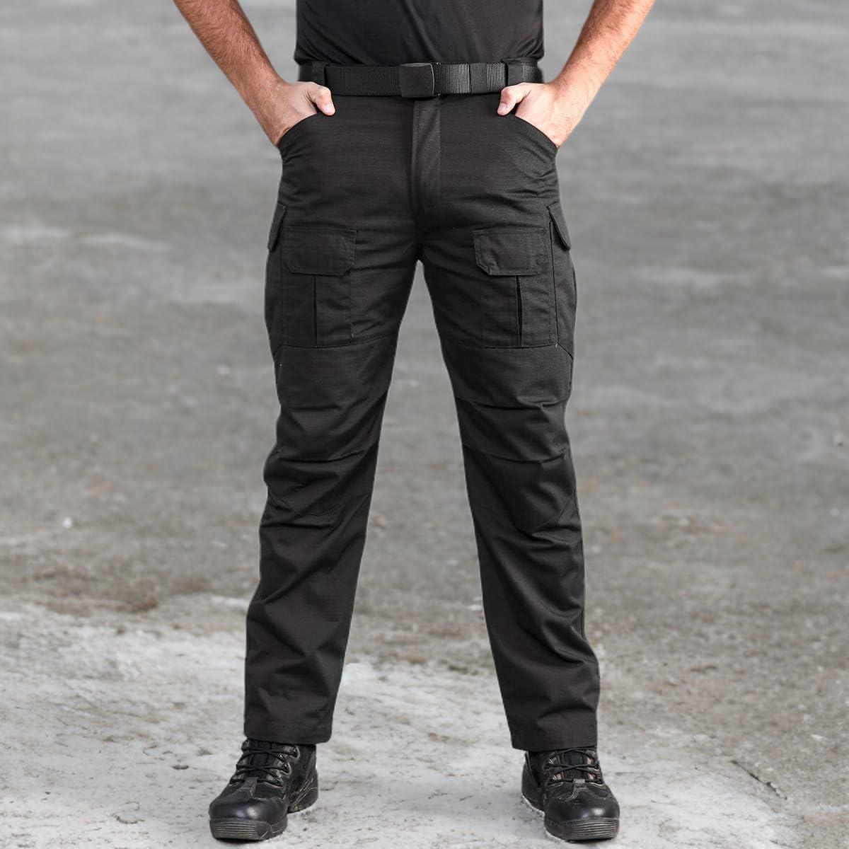 imageCARWORNIC Gear Mens Tactical Cargo Pants Waterpoof Lightweight Rip Stop EDC Military Combat TrousersBlack2