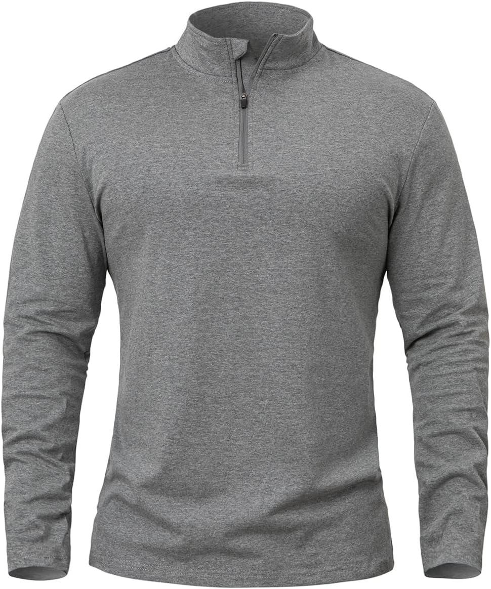 imageCARWORNIC Mens 14 Zip Pullover Long Sleeve Shirt Casual Slim Fit Stretch Cotton Mock Neck Work Golf ShirtsDark Grey