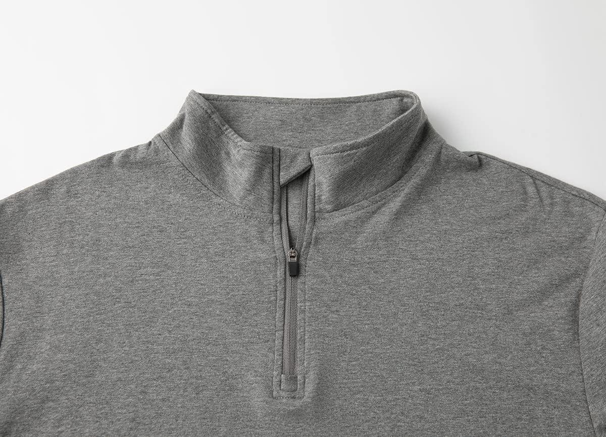 imageCARWORNIC Mens 14 Zip Pullover Long Sleeve Shirt Casual Slim Fit Stretch Cotton Mock Neck Work Golf ShirtsDark Grey