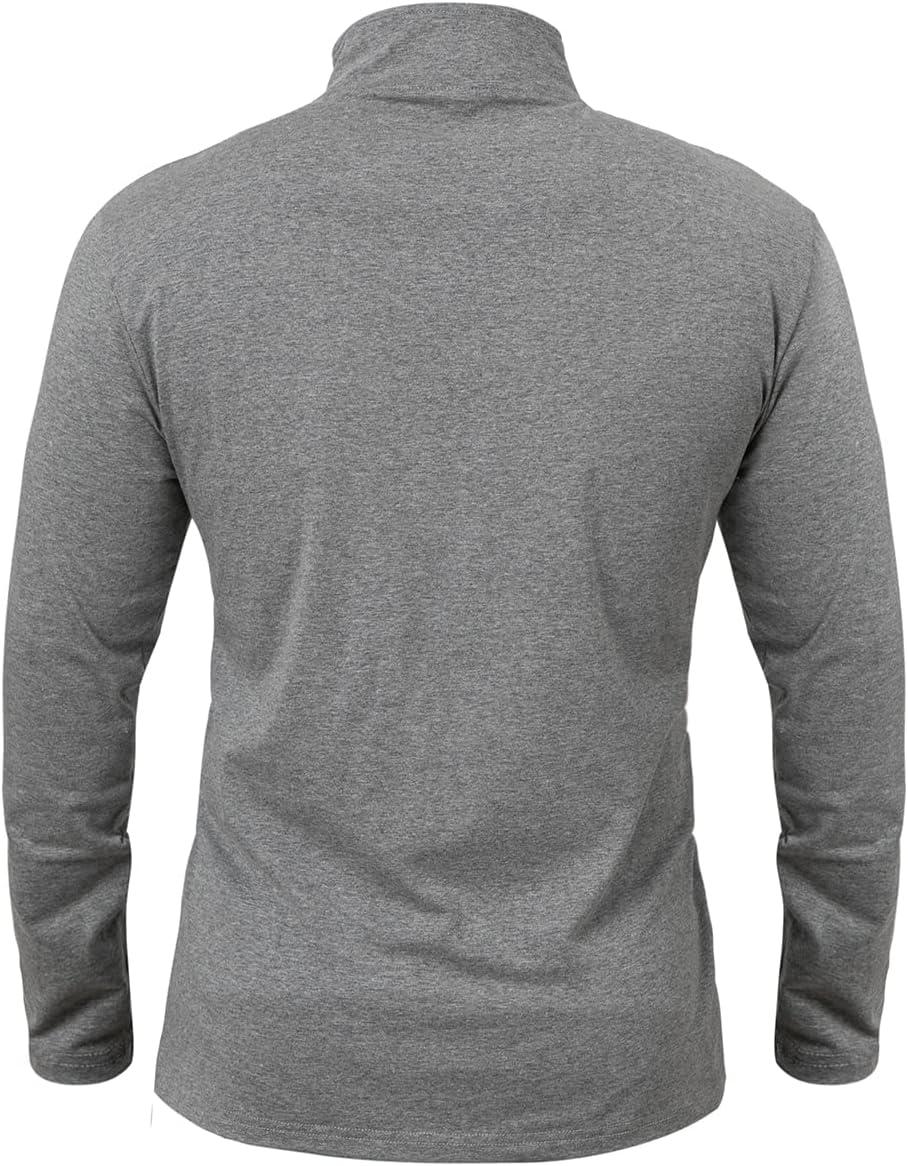 imageCARWORNIC Mens 14 Zip Pullover Long Sleeve Shirt Casual Slim Fit Stretch Cotton Mock Neck Work Golf ShirtsDark Grey