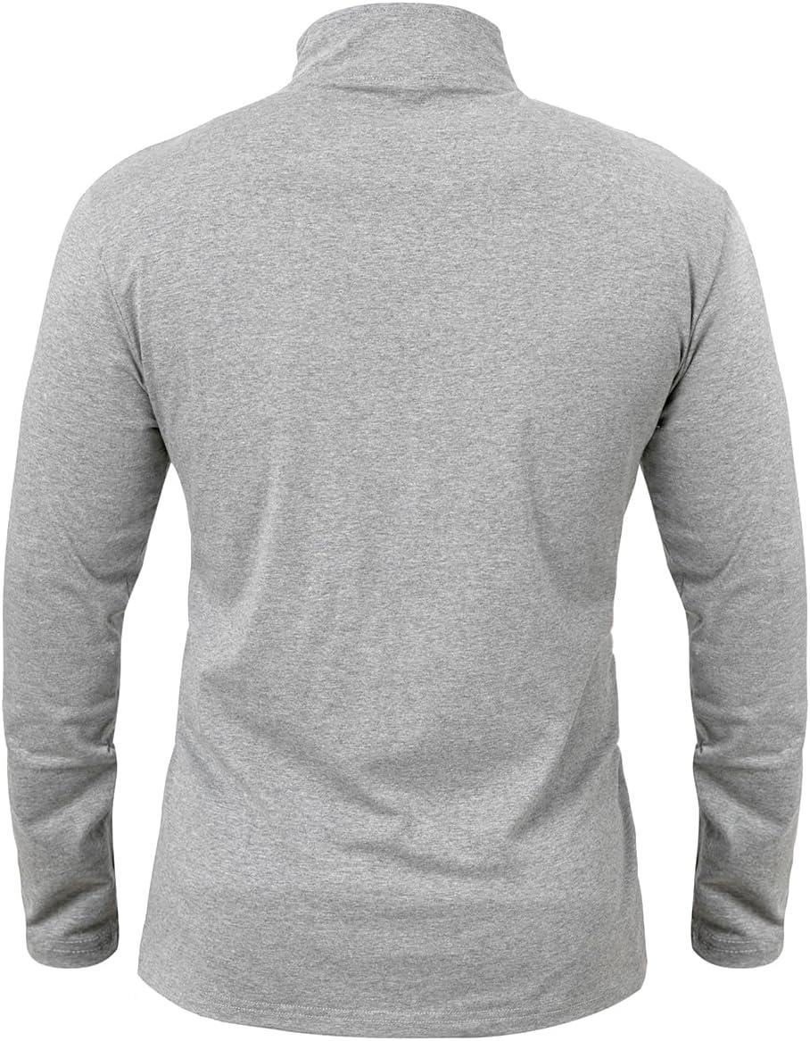 imageCARWORNIC Mens 14 Zip Pullover Long Sleeve Shirt Casual Slim Fit Stretch Cotton Mock Neck Work Golf ShirtsLight Grey