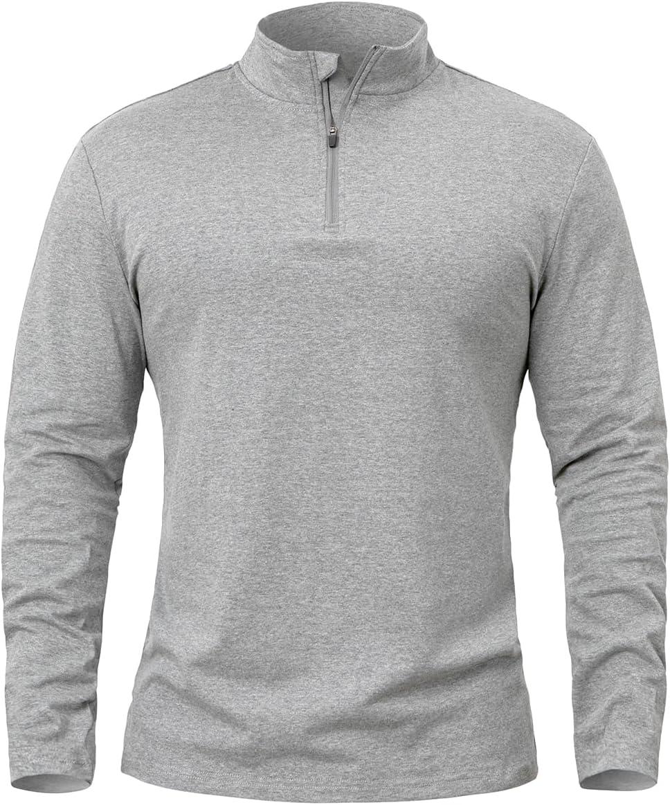imageCARWORNIC Mens 14 Zip Pullover Long Sleeve Shirt Casual Slim Fit Stretch Cotton Mock Neck Work Golf ShirtsLight Grey