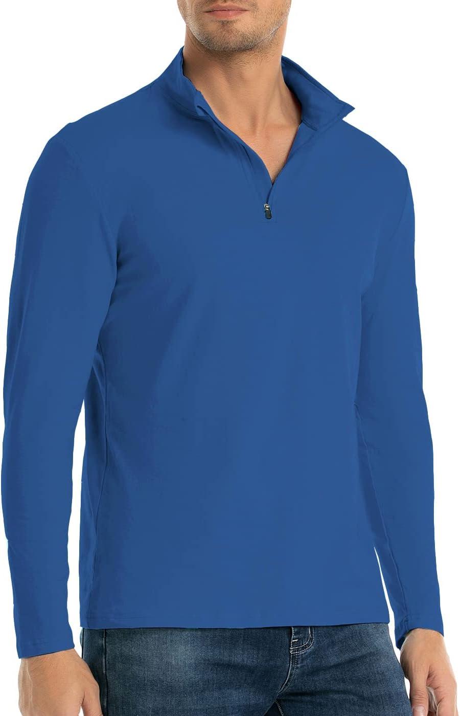 imageCARWORNIC Mens 14 Zip Pullover Long Sleeve Shirt Casual Slim Fit Stretch Cotton Mock Neck Work Golf ShirtsNavy