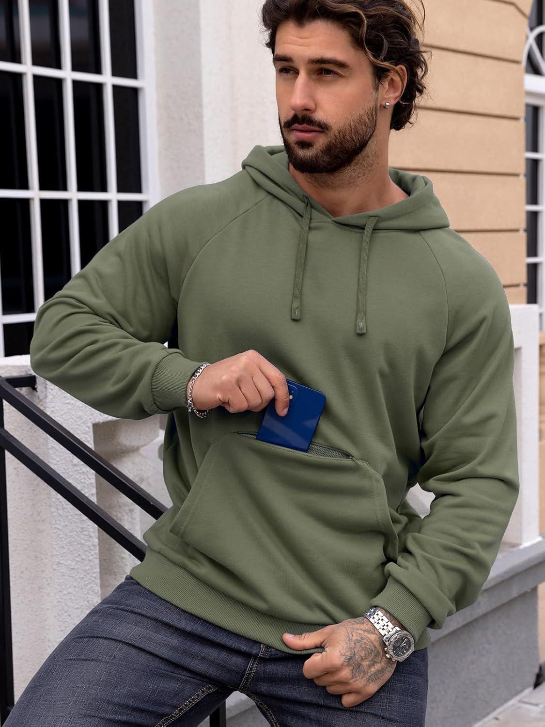 imageCARWORNIC Mens Hoodies Pullover Soft Hooded Sweatshirts Long Sleeve Casual Hoodies with Zipper PocketArmy Green