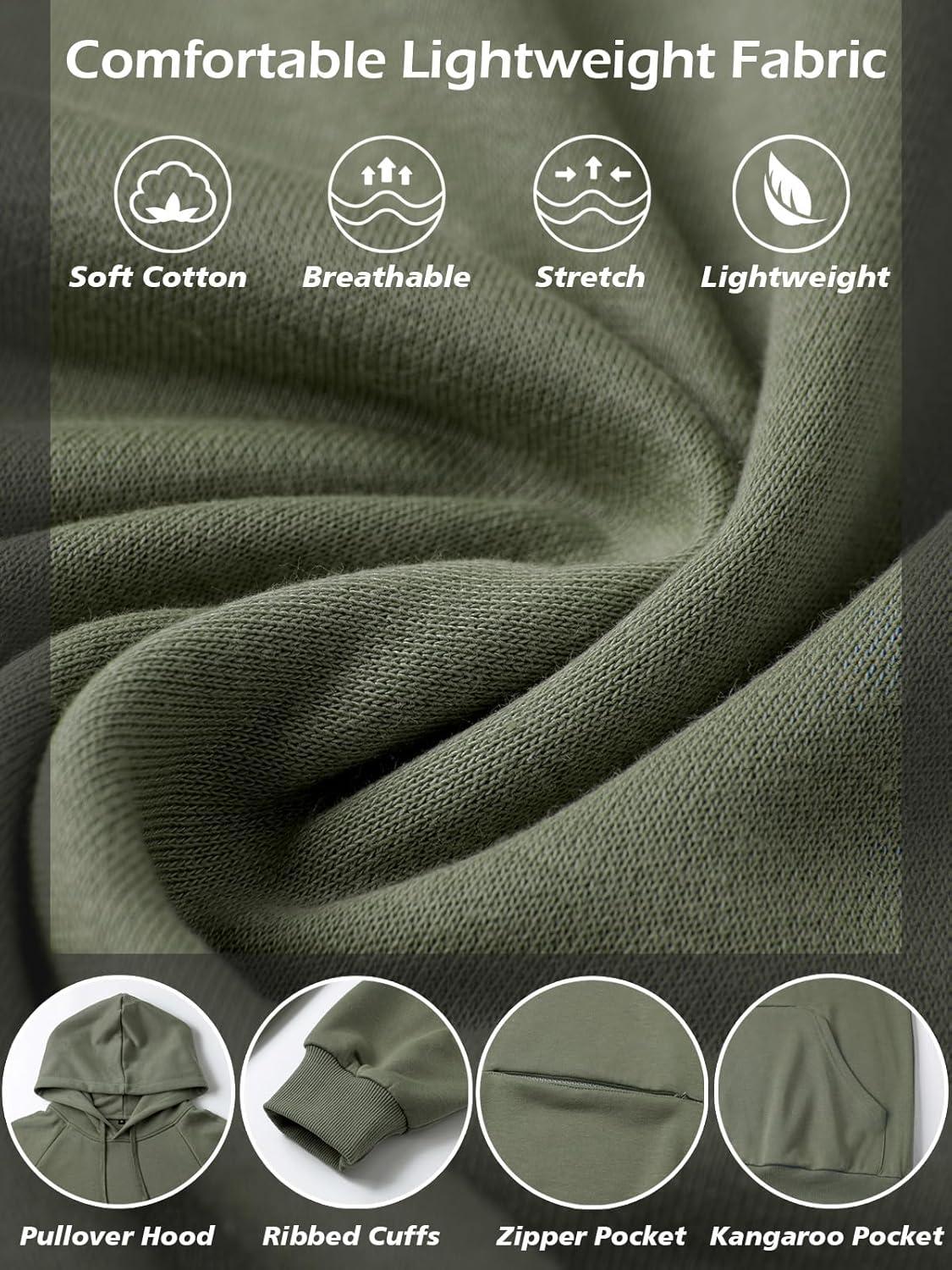 imageCARWORNIC Mens Hoodies Pullover Soft Hooded Sweatshirts Long Sleeve Casual Hoodies with Zipper PocketArmy Green