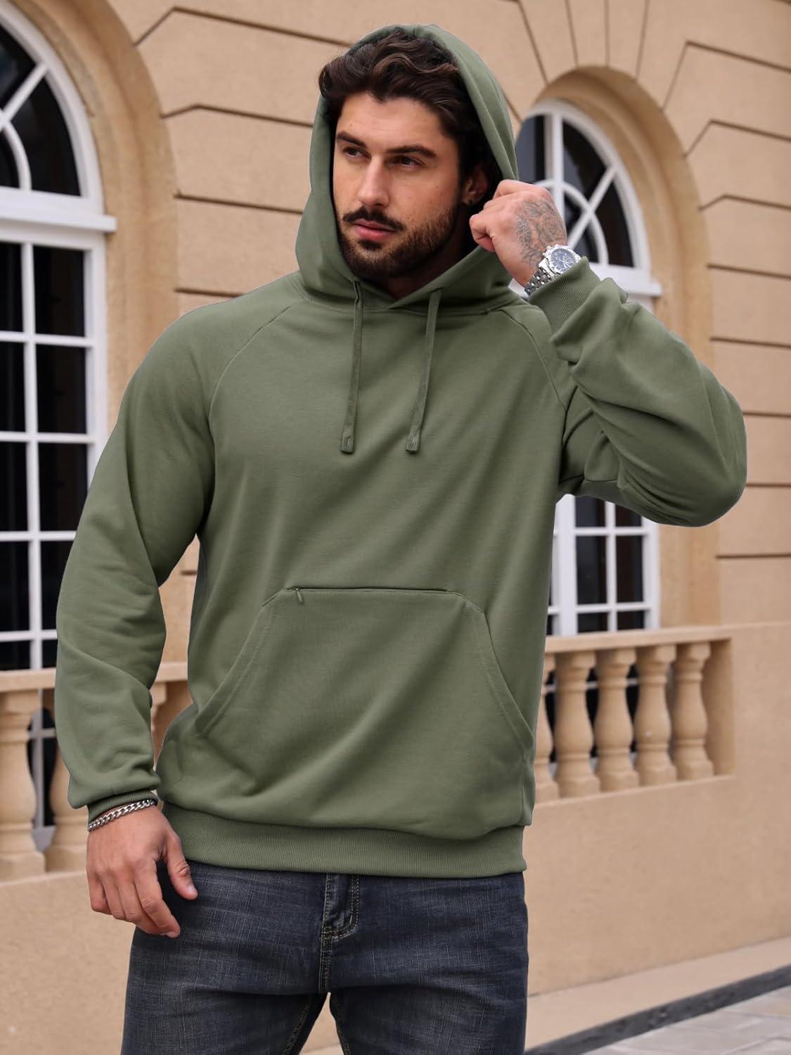 imageCARWORNIC Mens Hoodies Pullover Soft Hooded Sweatshirts Long Sleeve Casual Hoodies with Zipper PocketArmy Green