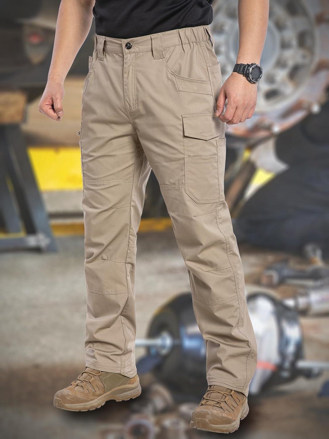 imageCARWORNIC Mens Stretch Ripstop Work Pants Water Resistant Flex Cargo Pants Lightweight EDC Operator Tactical Utility PantsKhaki