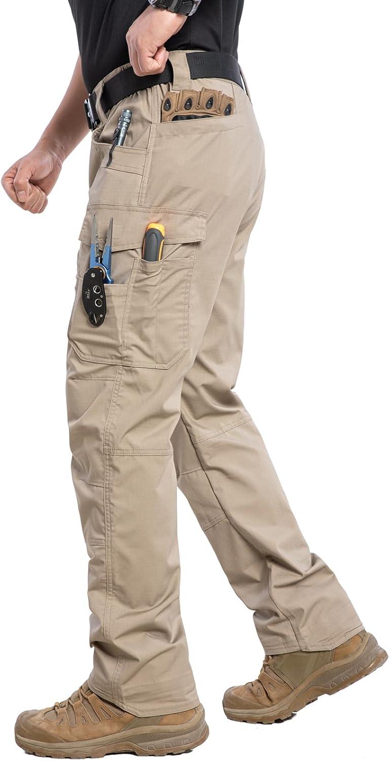 imageCARWORNIC Mens Stretch Ripstop Work Pants Water Resistant Flex Cargo Pants Lightweight EDC Operator Tactical Utility PantsKhaki
