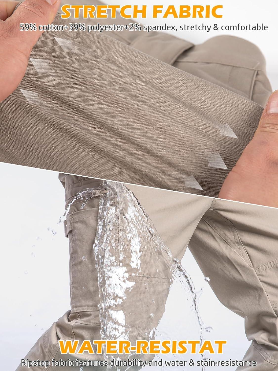 imageCARWORNIC Mens Stretch Ripstop Work Pants Water Resistant Flex Cargo Pants Lightweight EDC Operator Tactical Utility PantsKhaki