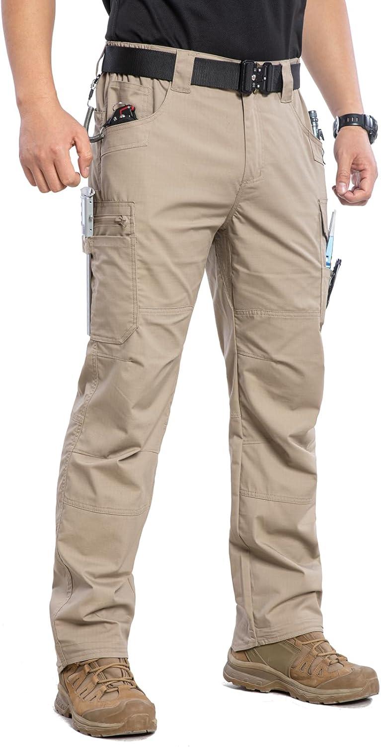 imageCARWORNIC Mens Stretch Ripstop Work Pants Water Resistant Flex Cargo Pants Lightweight EDC Operator Tactical Utility PantsKhaki