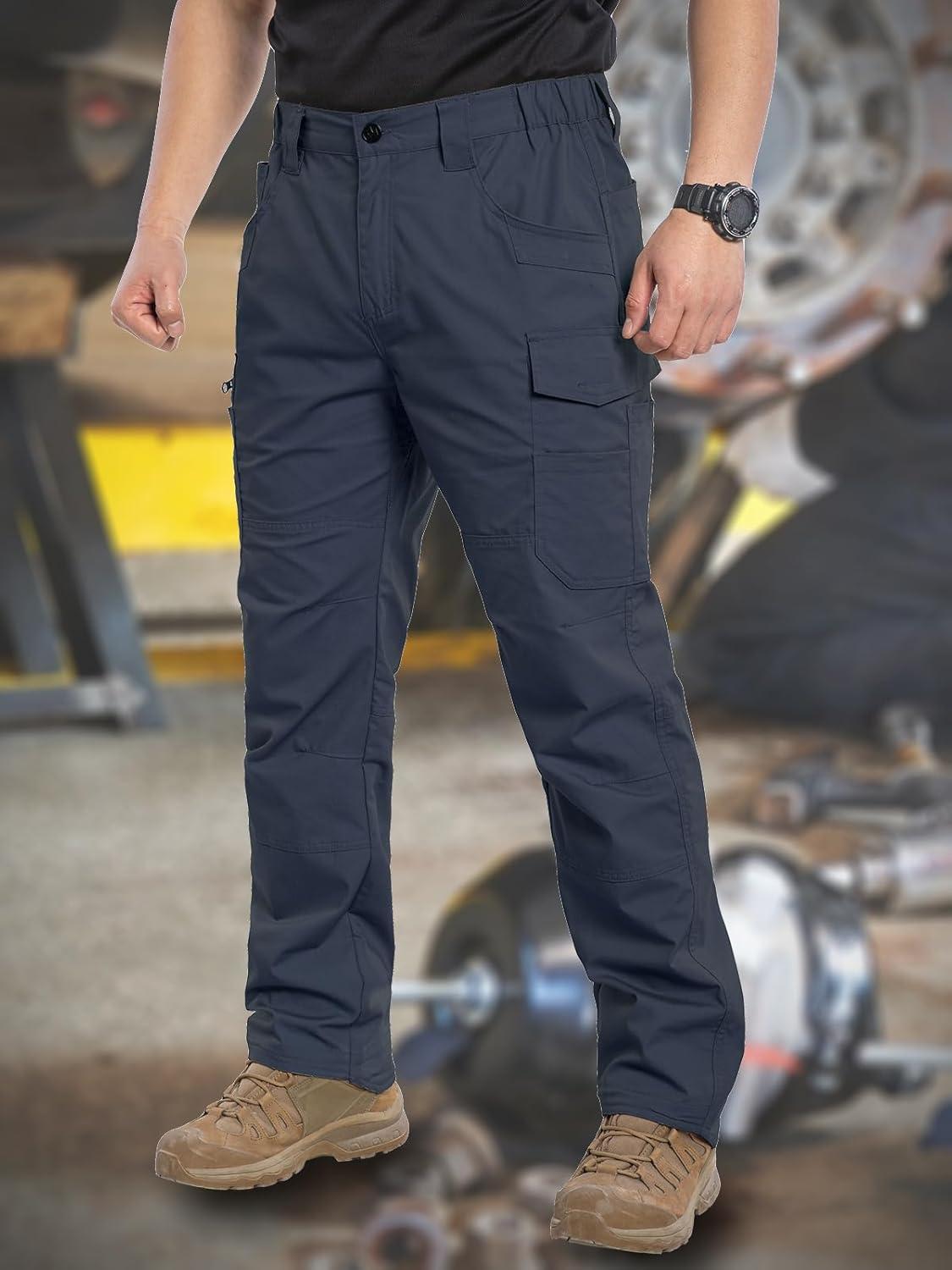 imageCARWORNIC Mens Stretch Ripstop Work Pants Water Resistant Flex Cargo Pants Lightweight EDC Operator Tactical Utility PantsNavy Blue