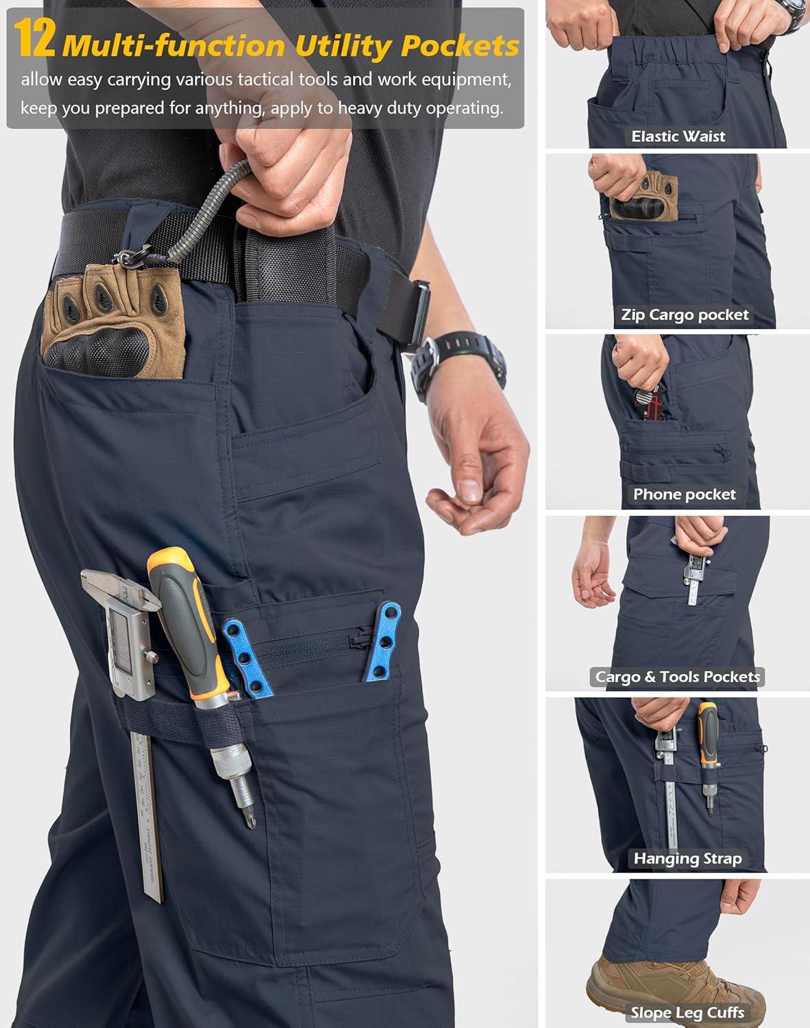 imageCARWORNIC Mens Stretch Ripstop Work Pants Water Resistant Flex Cargo Pants Lightweight EDC Operator Tactical Utility PantsNavy Blue