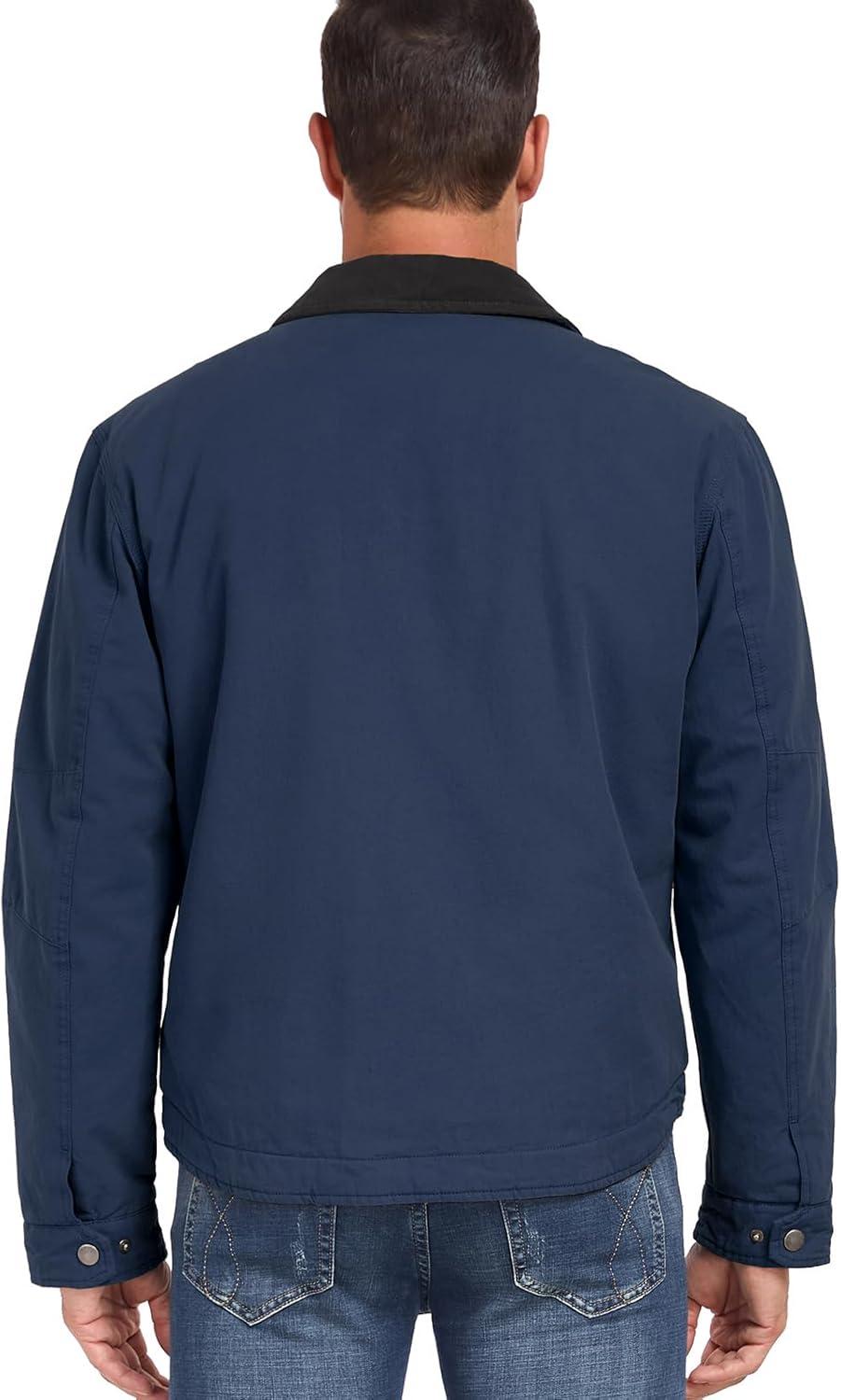 imageCARWORNIC Mens Winter Cotton Jacket Warm Quilted Padded Lined Cargo Work Jacket Regular Fit Casual Lapel Trucker CoatNavy Blue