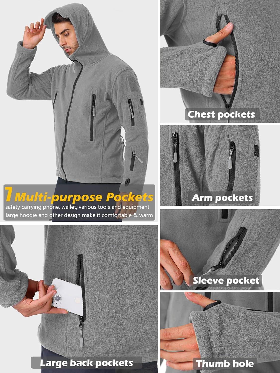 imageReFire Gear Mens Warm Military Tactical Sport Fleece Hoodie JacketLight Gray