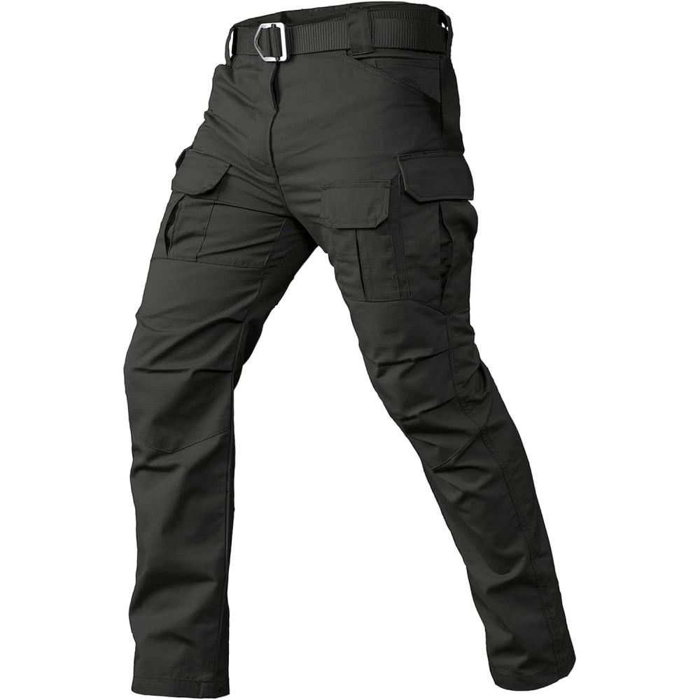 imageCARWORNIC Gear Mens Tactical Cargo Pants Waterpoof Lightweight Rip Stop EDC Military Combat TrousersBlack2