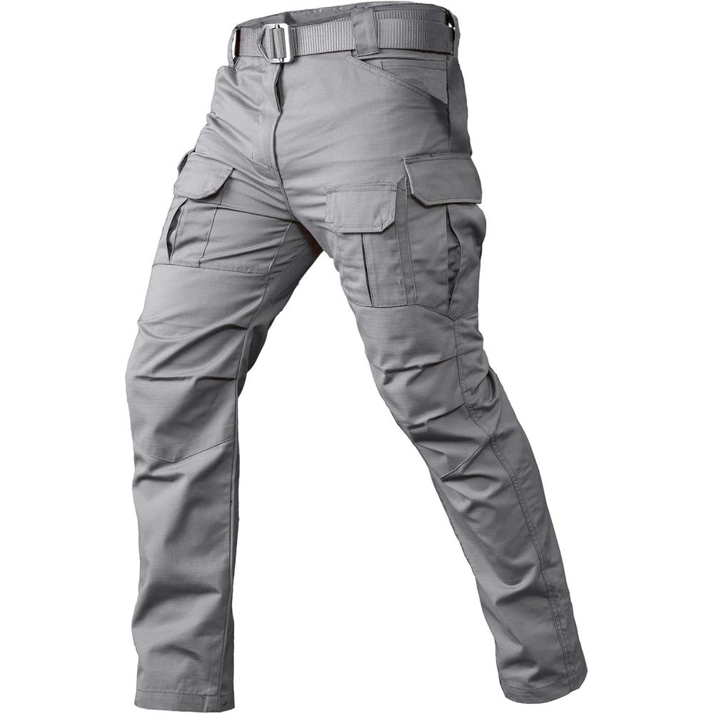 imageCARWORNIC Gear Mens Tactical Cargo Pants Waterpoof Lightweight Rip Stop EDC Military Combat TrousersLight Grey