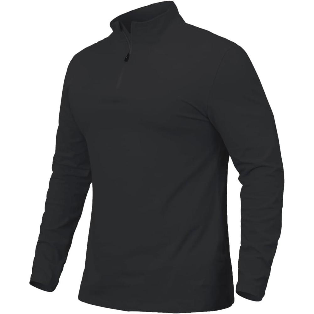 imageCARWORNIC Mens 14 Zip Pullover Long Sleeve Shirt Casual Slim Fit Stretch Cotton Mock Neck Work Golf ShirtsBlack