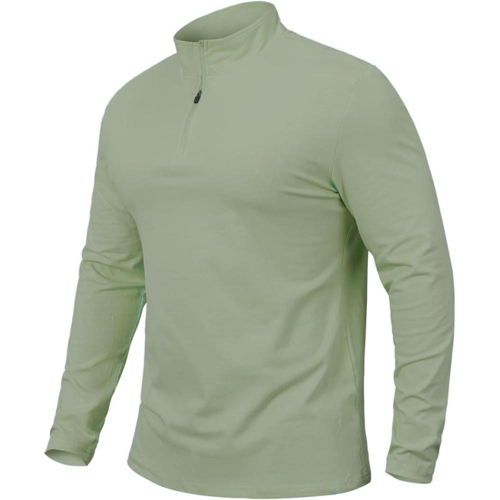 imageCARWORNIC Mens 14 Zip Pullover Long Sleeve Shirt Casual Slim Fit Stretch Cotton Mock Neck Work Golf ShirtsGrass Green