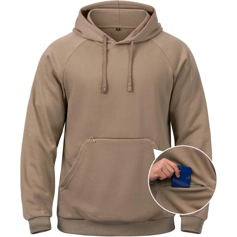 imageCARWORNIC Mens Hoodies Pullover Soft Hooded Sweatshirts Long Sleeve Casual Hoodies with Zipper PocketKhaki