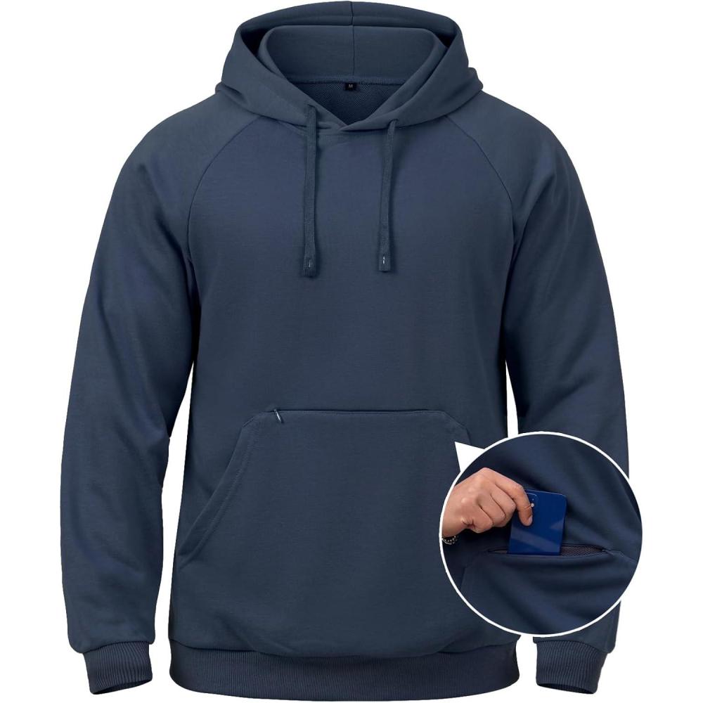 imageCARWORNIC Mens Hoodies Pullover Soft Hooded Sweatshirts Long Sleeve Casual Hoodies with Zipper PocketNavyblue