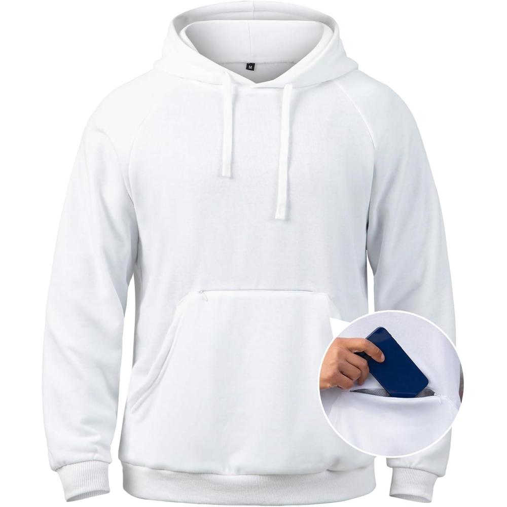 imageCARWORNIC Mens Hoodies Pullover Soft Hooded Sweatshirts Long Sleeve Casual Hoodies with Zipper PocketWhite
