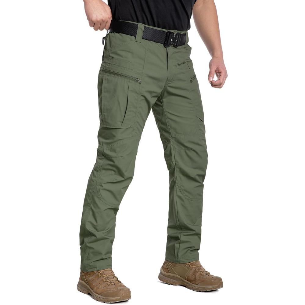 imageCARWORNIC Mens Lightweight Tactical Pants Ripstop Military Cargo Pants Water Resistant Outdoor Hiking Work PantsArmy Green