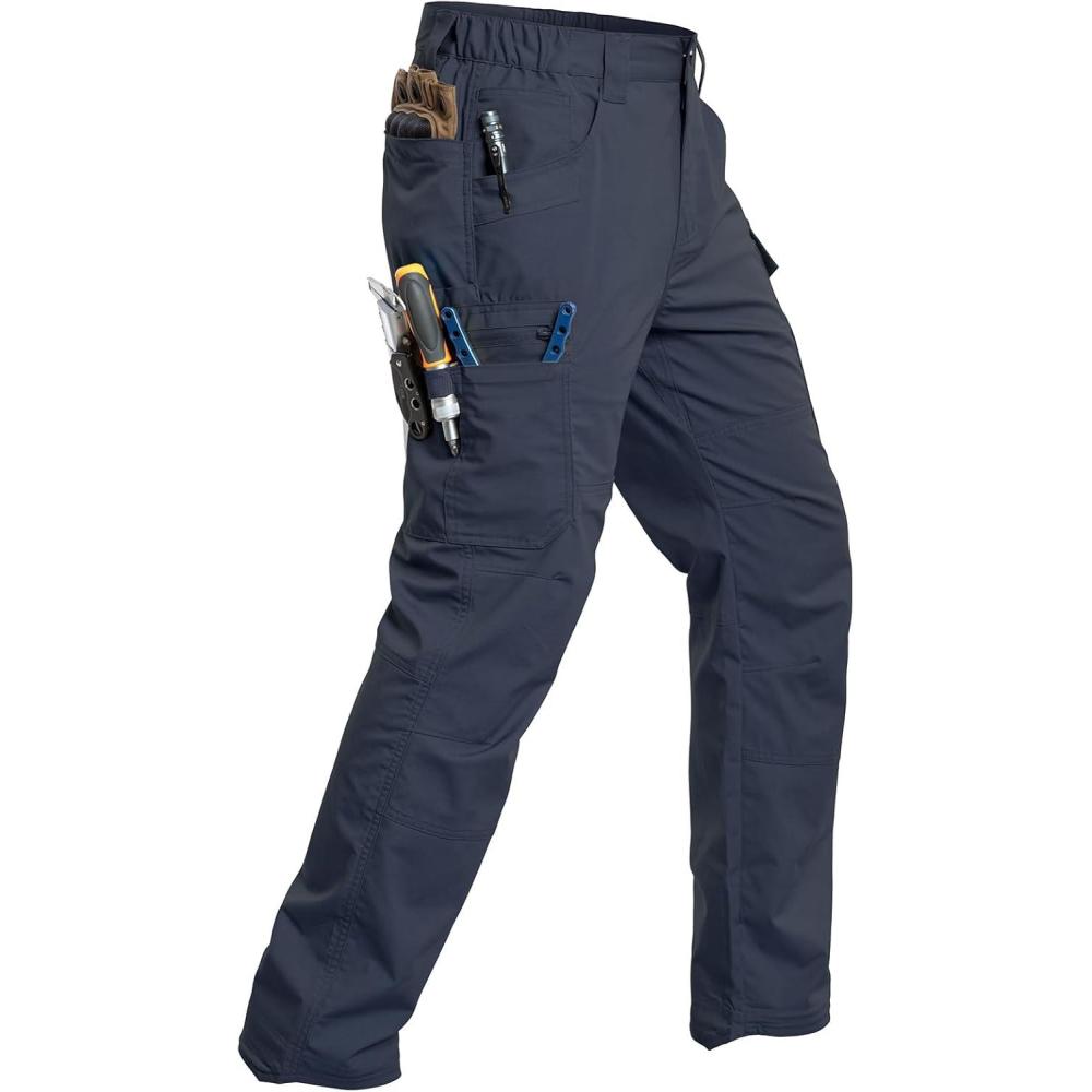 imageCARWORNIC Mens Stretch Ripstop Work Pants Water Resistant Flex Cargo Pants Lightweight EDC Operator Tactical Utility PantsNavy Blue