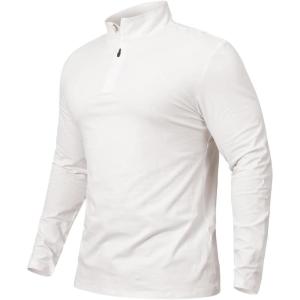 CARWORNIC Men’s 1/4 Zip Pullover Long Sleeve Shirt Casual Slim Fit Stretch Cotton Mock Neck Work Golf Shirts(Beige)