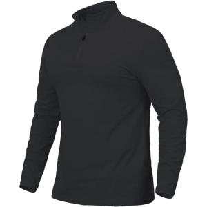 CARWORNIC Men’s 1/4 Zip Pullover Long Sleeve Shirt Casual Slim Fit Stretch Cotton Mock Neck Work Golf Shirts(Black)