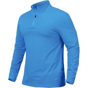 CARWORNIC Men’s 1/4 Zip Pullover Long Sleeve Shirt Casual Slim Fit Stretch Cotton Mock Neck Work Golf Shirts(Blue)