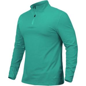 CARWORNIC Men’s 1/4 Zip Pullover Long Sleeve Shirt Casual Slim Fit Stretch Cotton Mock Neck Work Golf Shirts(Dark Green)