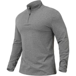 CARWORNIC Men’s 1/4 Zip Pullover Long Sleeve Shirt Casual Slim Fit Stretch Cotton Mock Neck Work Golf Shirts(Dark Grey)