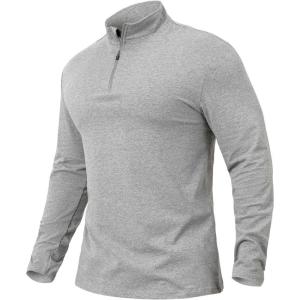 CARWORNIC Men’s 1/4 Zip Pullover Long Sleeve Shirt Casual Slim Fit Stretch Cotton Mock Neck Work Golf Shirts(Light Grey)