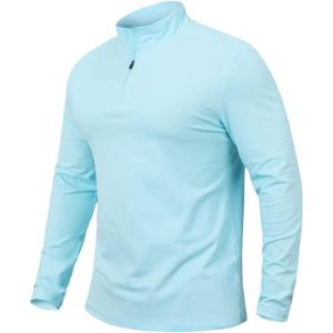 CARWORNIC Men’s 1/4 Zip Pullover Long Sleeve Shirt Casual Slim Fit Stretch Cotton Mock Neck Work Golf Shirts(Sky Blue)