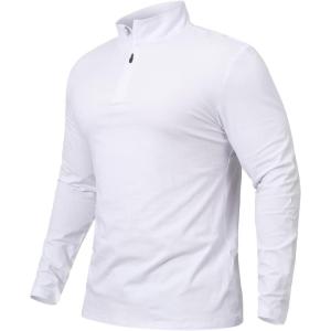 CARWORNIC Men’s 1/4 Zip Pullover Long Sleeve Shirt Casual Slim Fit Stretch Cotton Mock Neck Work Golf Shirts(White)