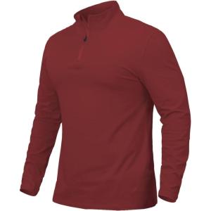 CARWORNIC Men’s 1/4 Zip Pullover Long Sleeve Shirt Casual Slim Fit Stretch Cotton Mock Neck Work Golf Shirts(Wine Red)