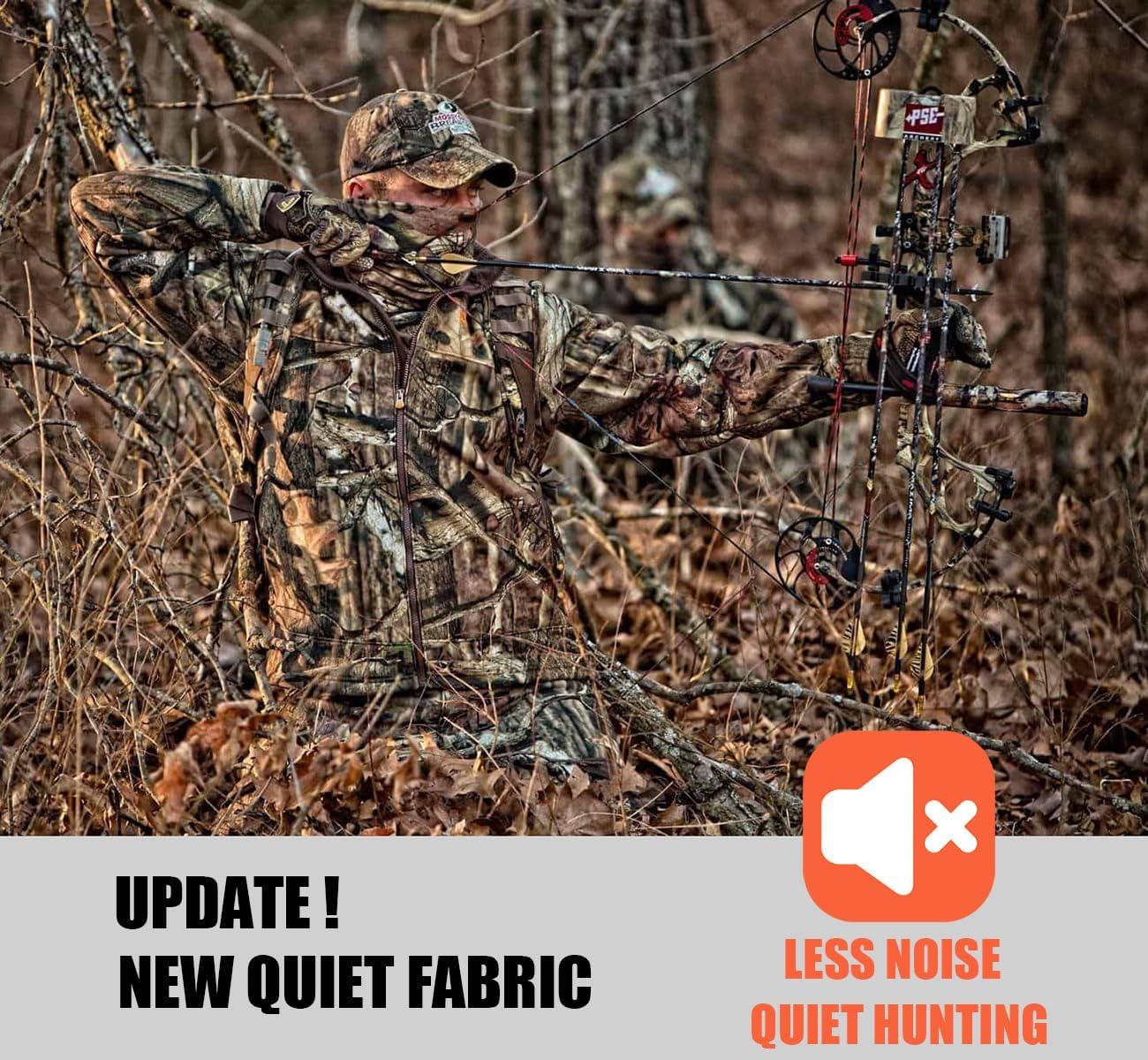 imageCARWORNIC Mens Camo Quiet Hunting Jacket Waterproof Softshell Fleece Lined Camouflage Outdoor Hiking Fishing CoatLeaf Camo