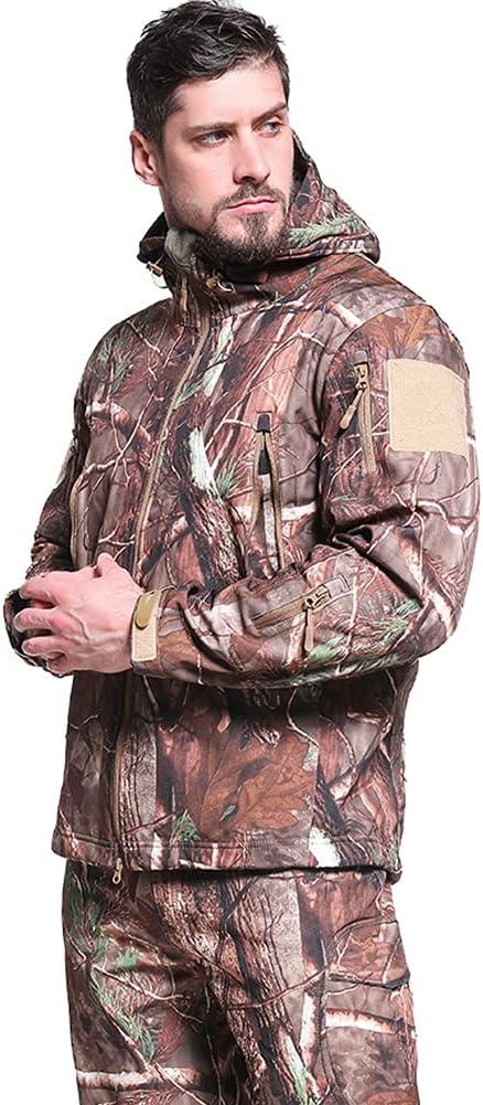 imageCARWORNIC Mens Camo Quiet Hunting Jacket Waterproof Softshell Fleece Lined Camouflage Outdoor Hiking Fishing CoatTree Camo Jacket