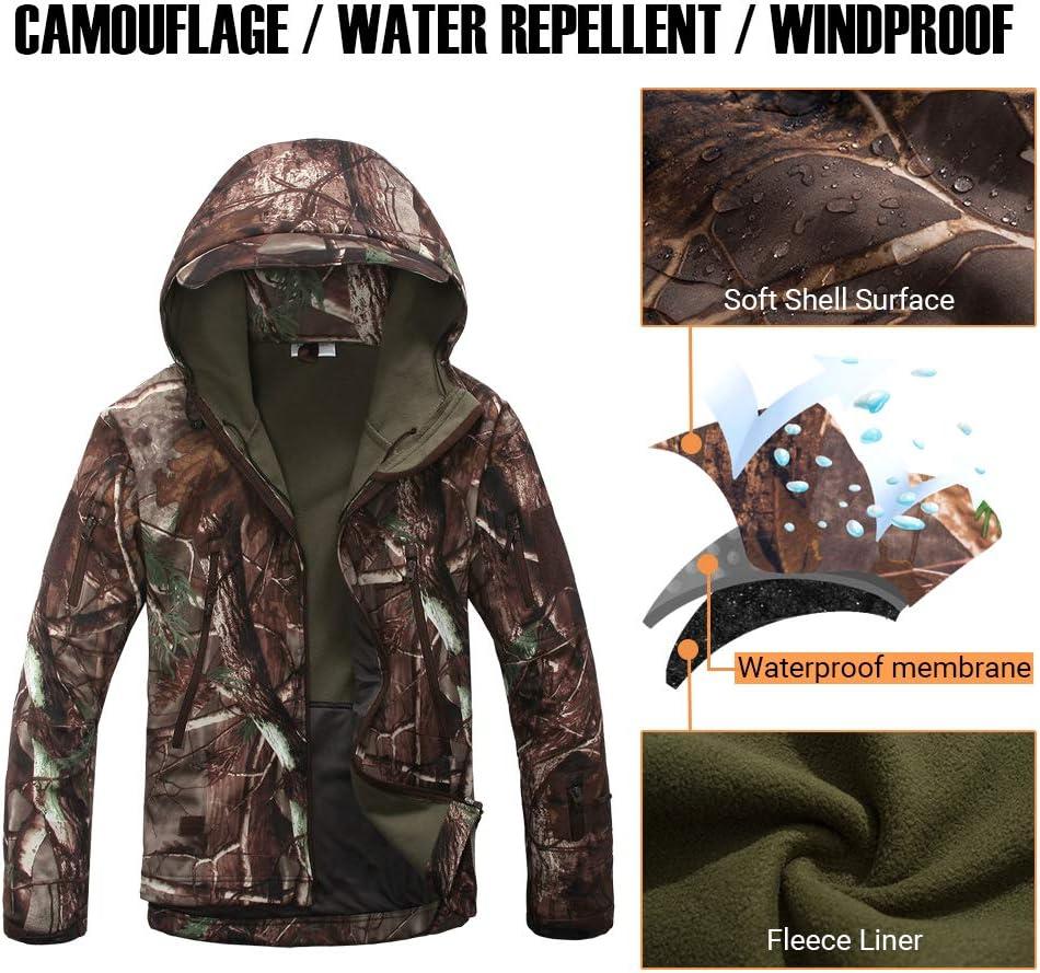 imageCARWORNIC Mens Camo Quiet Hunting Jacket Waterproof Softshell Fleece Lined Camouflage Outdoor Hiking Fishing CoatTree Camo Jacket