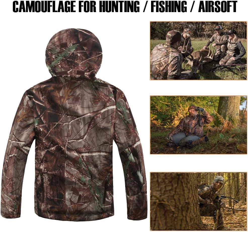 imageCARWORNIC Mens Camo Quiet Hunting Jacket Waterproof Softshell Fleece Lined Camouflage Outdoor Hiking Fishing CoatTree Camo Jacket