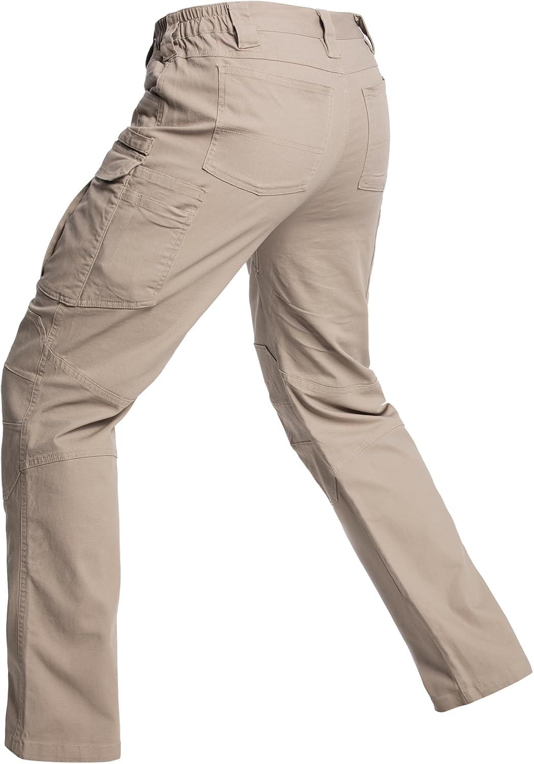 imageCARWORNIC Mens Cotton Stretch Tactical Work Pants Lightweight Flex Cargo Hiking Pants with 15PocketsKhaki
