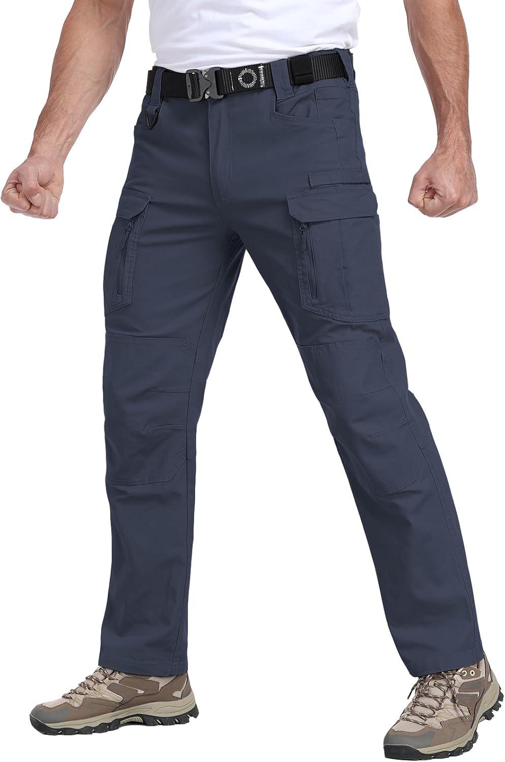 imageCARWORNIC Mens Cotton Stretch Tactical Work Pants Lightweight Flex Cargo Hiking Pants with 15PocketsNavyblue