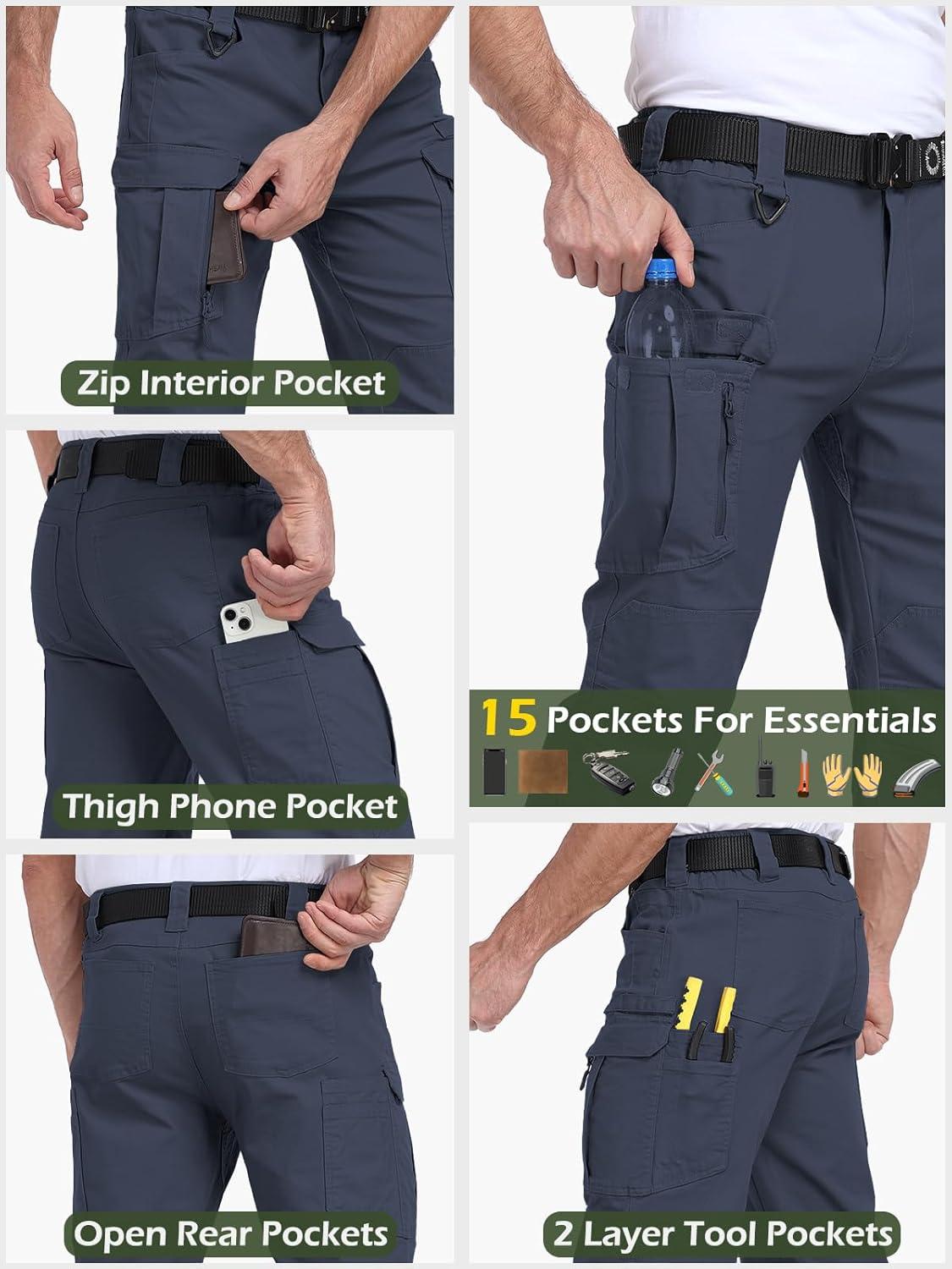 imageCARWORNIC Mens Cotton Stretch Tactical Work Pants Lightweight Flex Cargo Hiking Pants with 15PocketsNavyblue