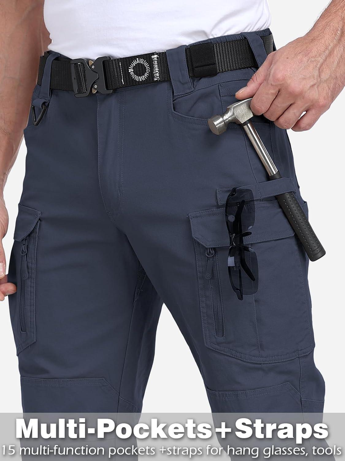 imageCARWORNIC Mens Cotton Stretch Tactical Work Pants Lightweight Flex Cargo Hiking Pants with 15PocketsNavyblue