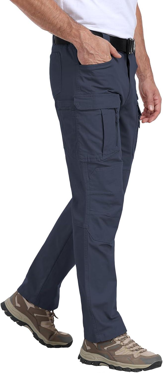 imageCARWORNIC Mens Cotton Stretch Tactical Work Pants Lightweight Flex Cargo Hiking Pants with 15PocketsNavyblue