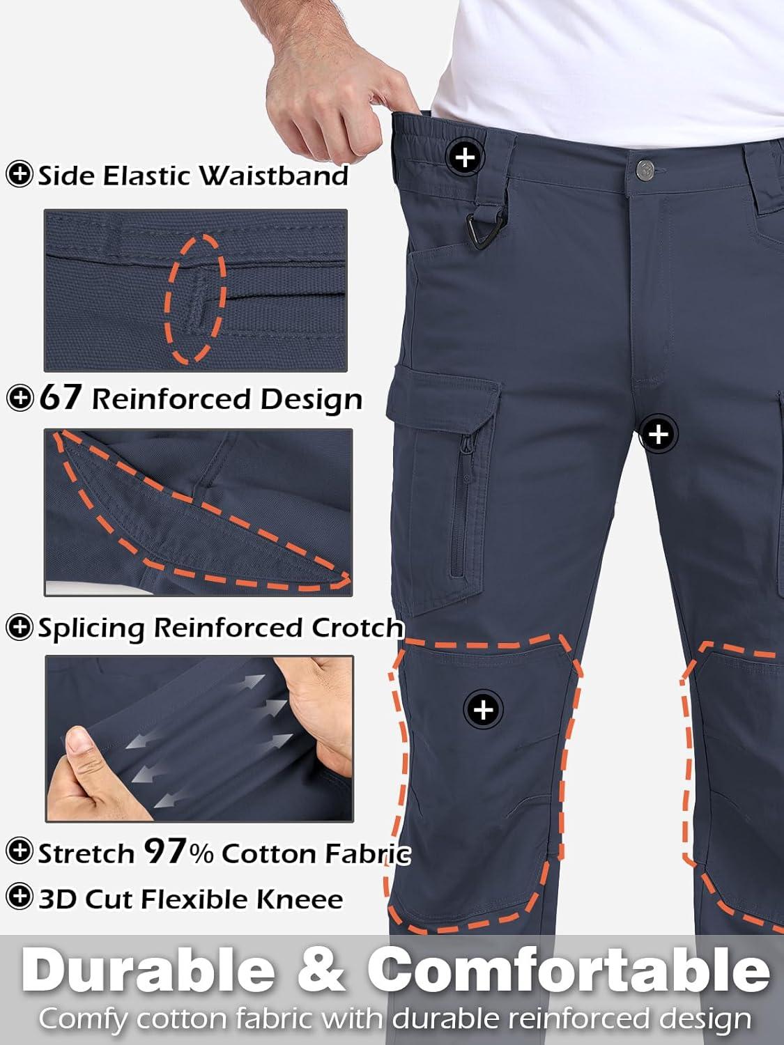 imageCARWORNIC Mens Cotton Stretch Tactical Work Pants Lightweight Flex Cargo Hiking Pants with 15PocketsNavyblue