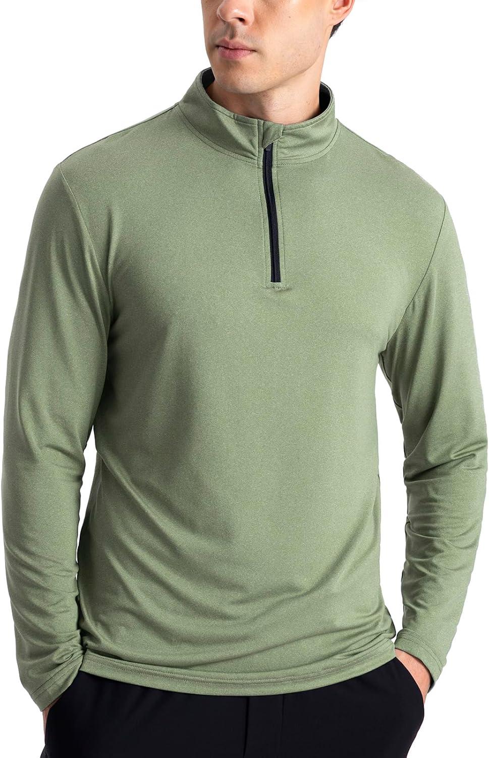 imageCARWORNIC Mens Long Sleeve Athletic Shirts 14 Zip Pullover Quick Dry Active Sports Sweatshirt for Running Workout GymGreen