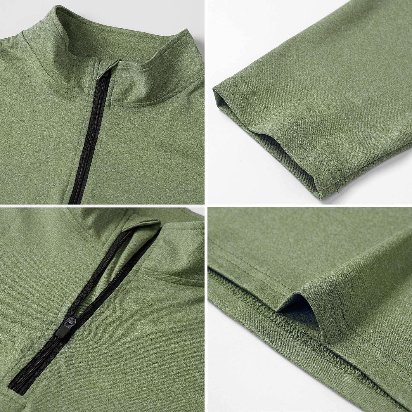 imageCARWORNIC Mens Long Sleeve Athletic Shirts 14 Zip Pullover Quick Dry Active Sports Sweatshirt for Running Workout GymGreen